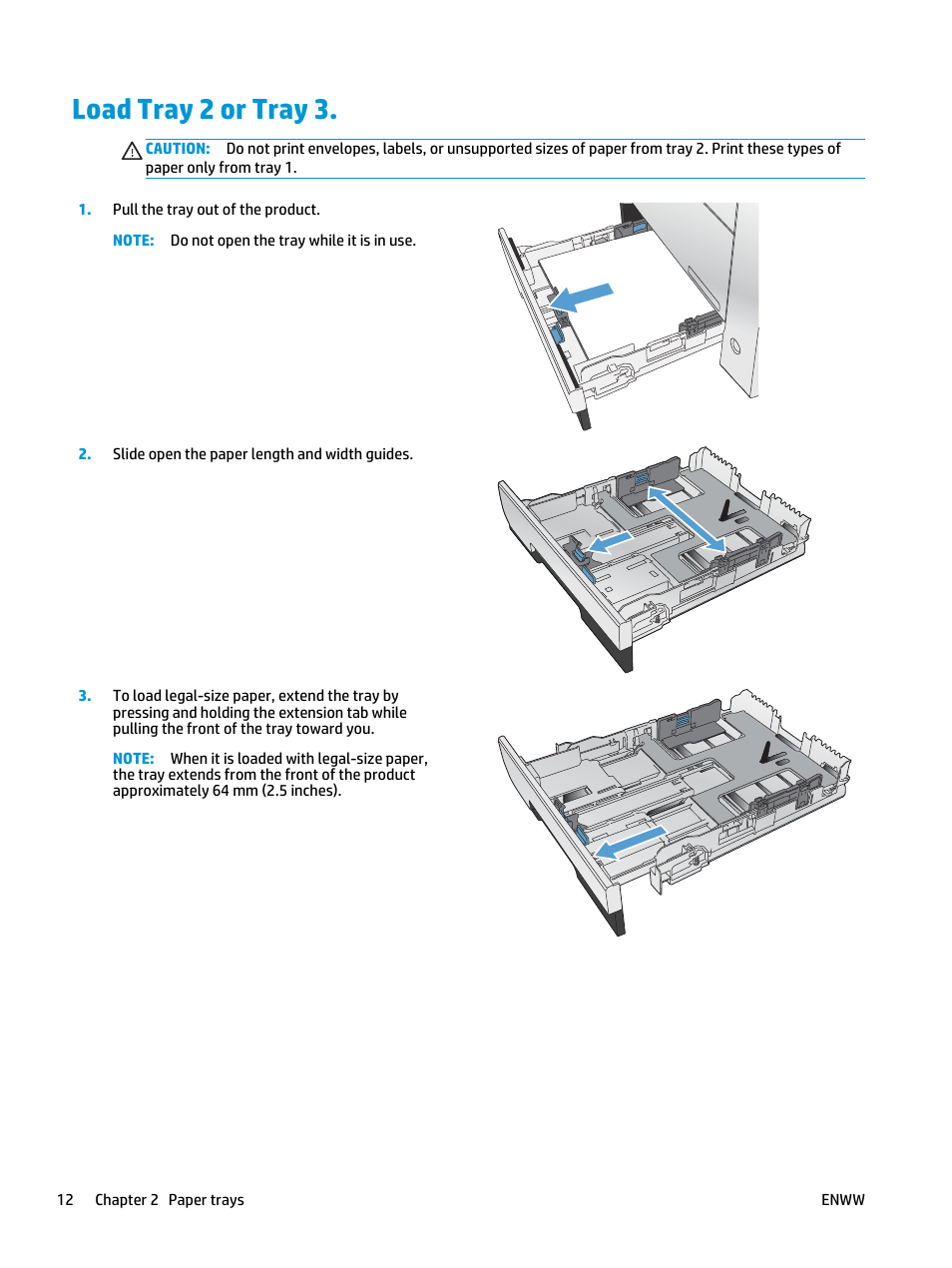 Load tray 2 or tray 3 | HP Color LaserJet Pro MFP M476 series User Manual | Page 22 / 144