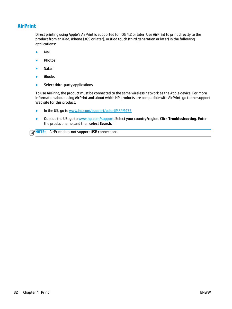 Airprint | HP Color LaserJet Pro MFP M476 series User Manual | Page 42 / 144