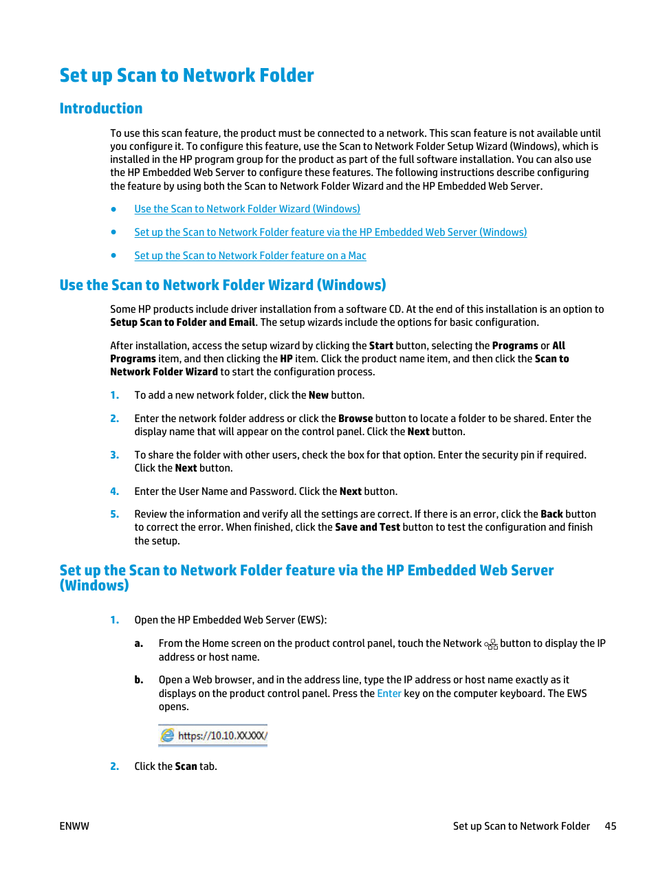 Set up scan to network folder, Introduction, Use the scan to network folder wizard (windows) | HP Color LaserJet Pro MFP M476 series User Manual | Page 55 / 144