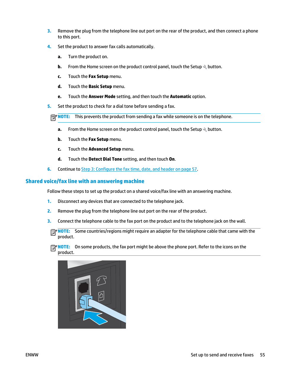 Shared voice/fax line with an answering machine | HP Color LaserJet Pro MFP M476 series User Manual | Page 65 / 144