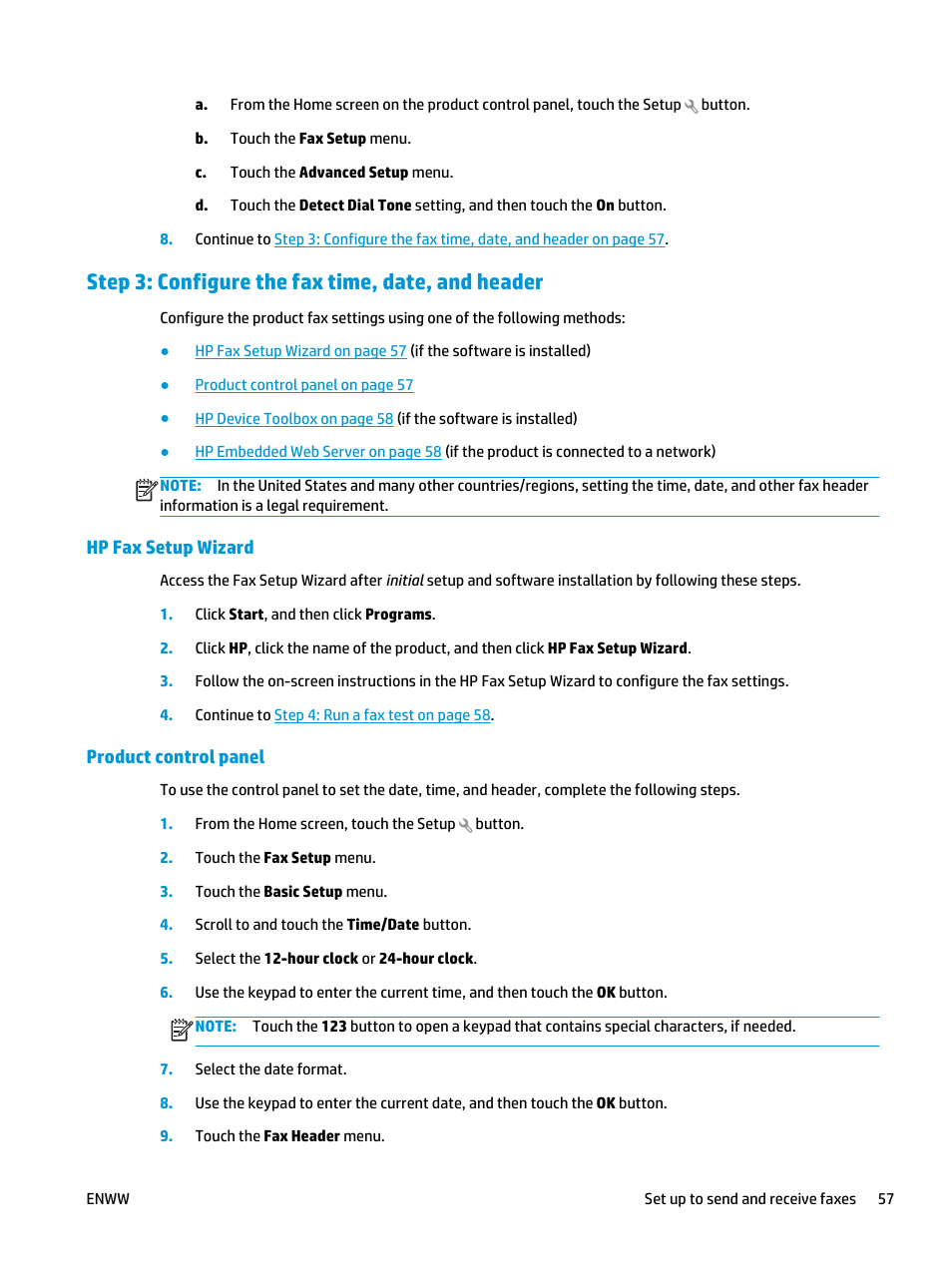 Step 3: configure the fax time, date, and header, Hp fax setup wizard, Product control panel | Hp fax setup wizard product control panel | HP Color LaserJet Pro MFP M476 series User Manual | Page 67 / 144