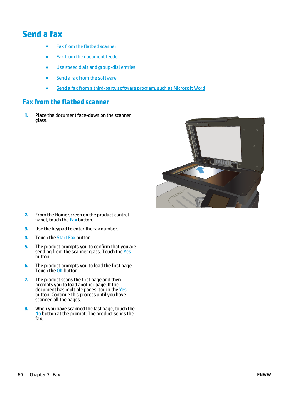 Send a fax, Fax from the flatbed scanner | HP Color LaserJet Pro MFP M476 series User Manual | Page 70 / 144