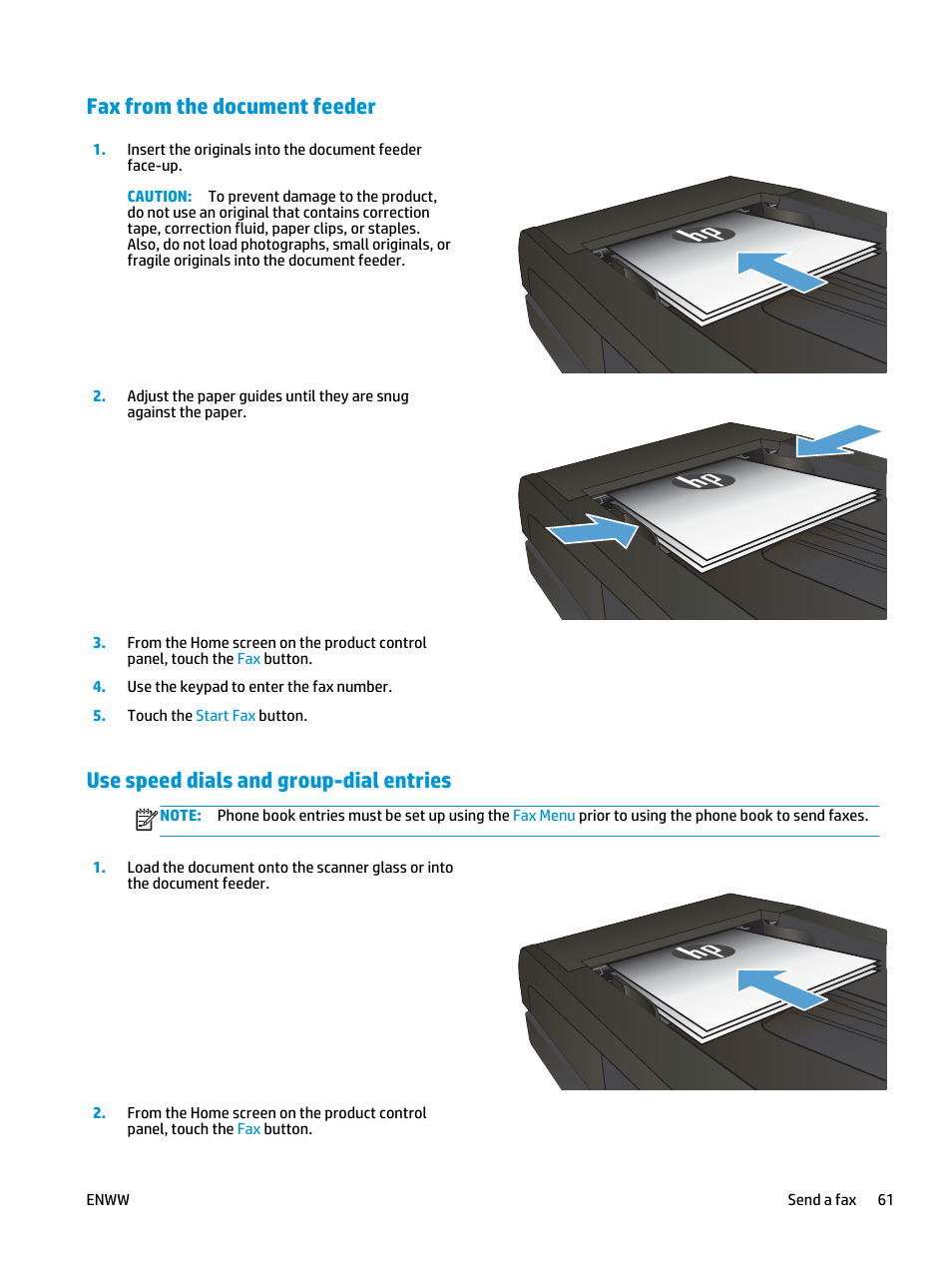 Fax from the document feeder, Use speed dials and group-dial entries | HP Color LaserJet Pro MFP M476 series User Manual | Page 71 / 144