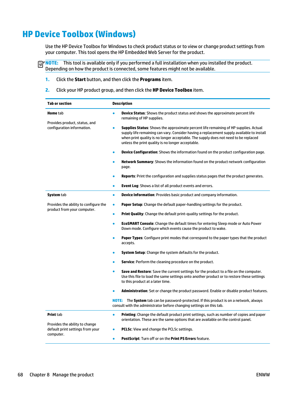 Hp device toolbox (windows) | HP Color LaserJet Pro MFP M476 series User Manual | Page 78 / 144