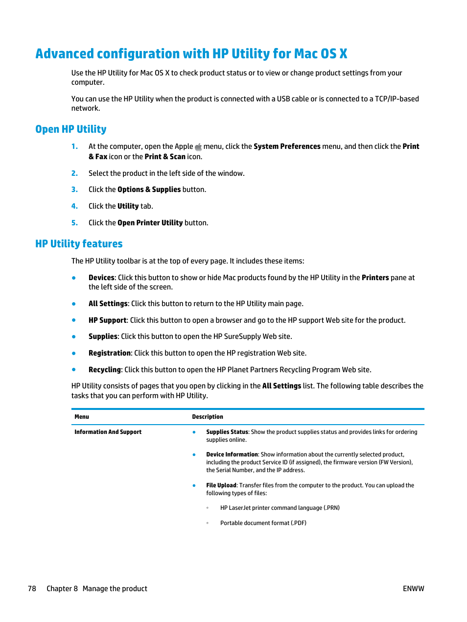 Open hp utility, Hp utility features, Open hp utility hp utility features | HP Color LaserJet Pro MFP M476 series User Manual | Page 88 / 144