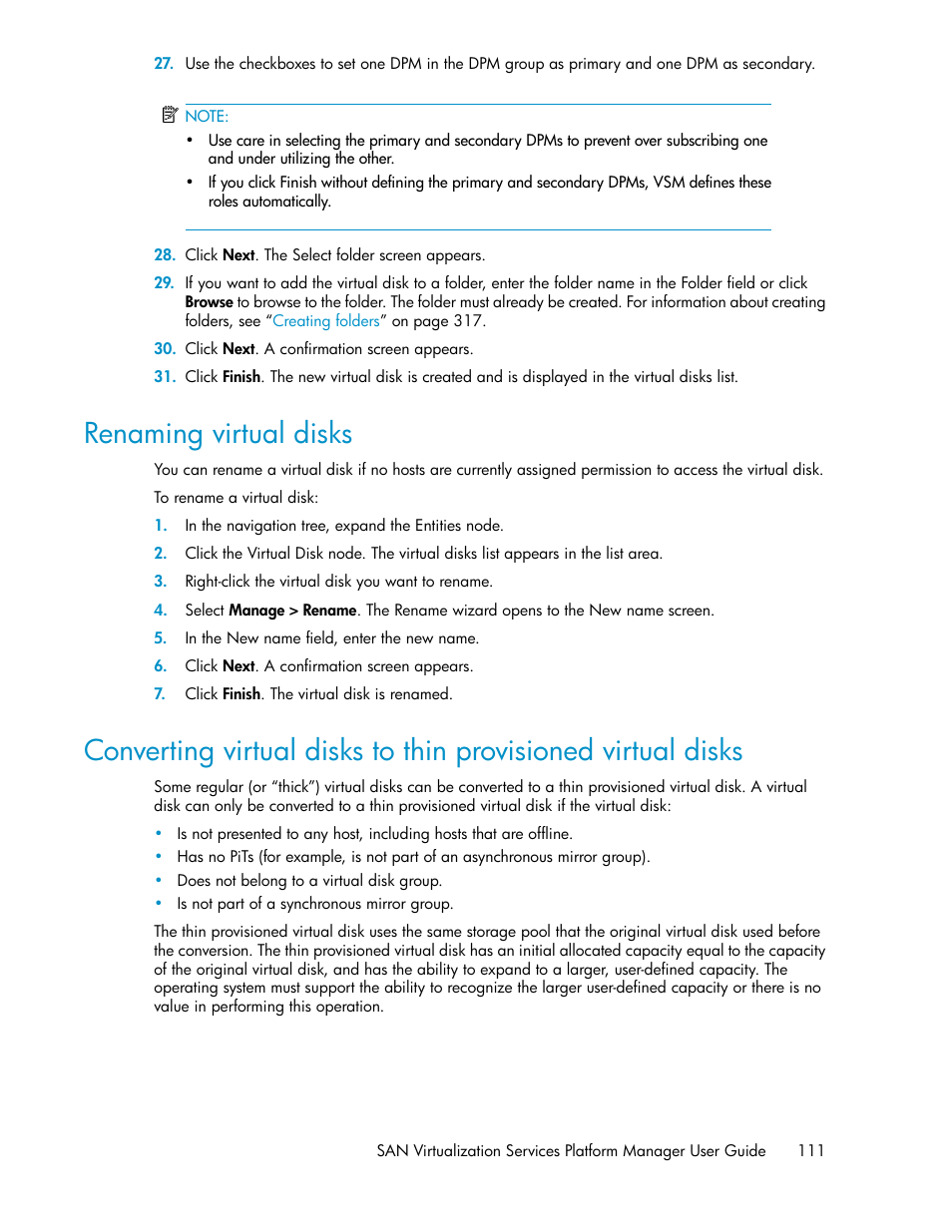 Renaming virtual disks | HP SAN Virtualization Services Platform User Manual | Page 111 / 400