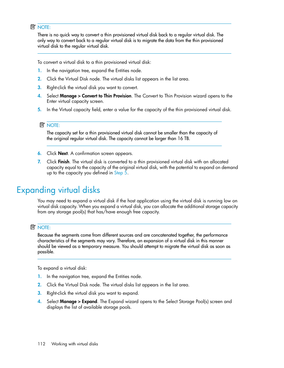 Expanding virtual disks | HP SAN Virtualization Services Platform User Manual | Page 112 / 400