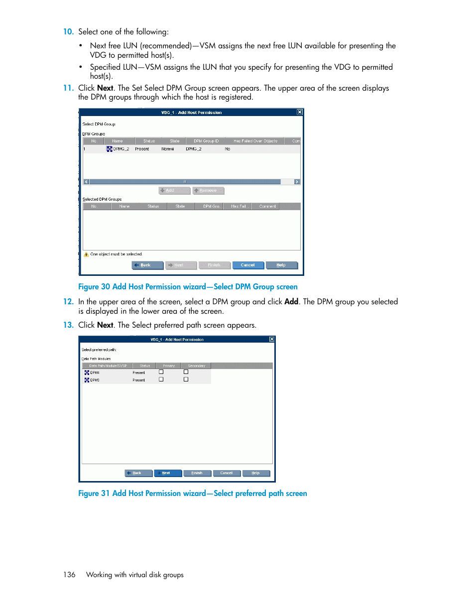 Add host permission wizard—select dpm group screen | HP SAN Virtualization Services Platform User Manual | Page 136 / 400