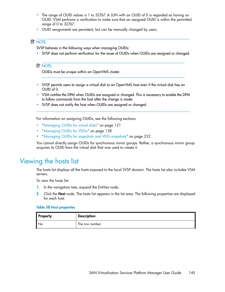 Viewing the hosts list, Host properties | HP SAN Virtualization Services Platform User Manual | Page 145 / 400