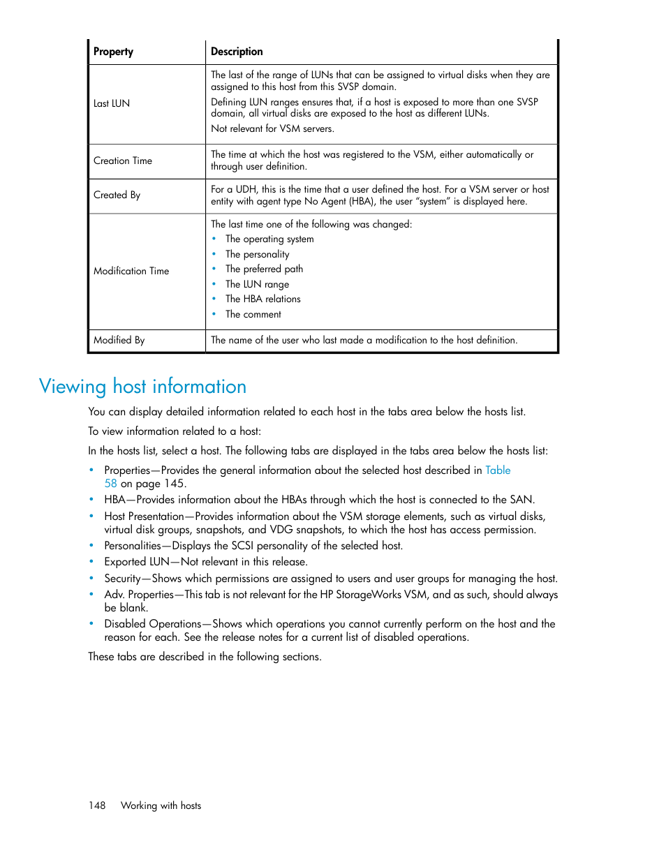 Viewing host information | HP SAN Virtualization Services Platform User Manual | Page 148 / 400