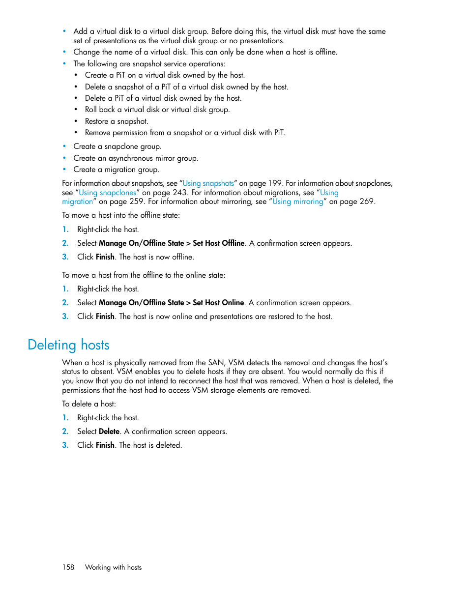 Deleting hosts | HP SAN Virtualization Services Platform User Manual | Page 158 / 400