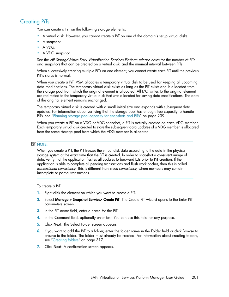 Creating pits | HP SAN Virtualization Services Platform User Manual | Page 201 / 400