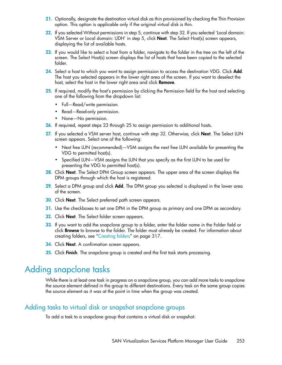 Adding snapclone tasks | HP SAN Virtualization Services Platform User Manual | Page 253 / 400