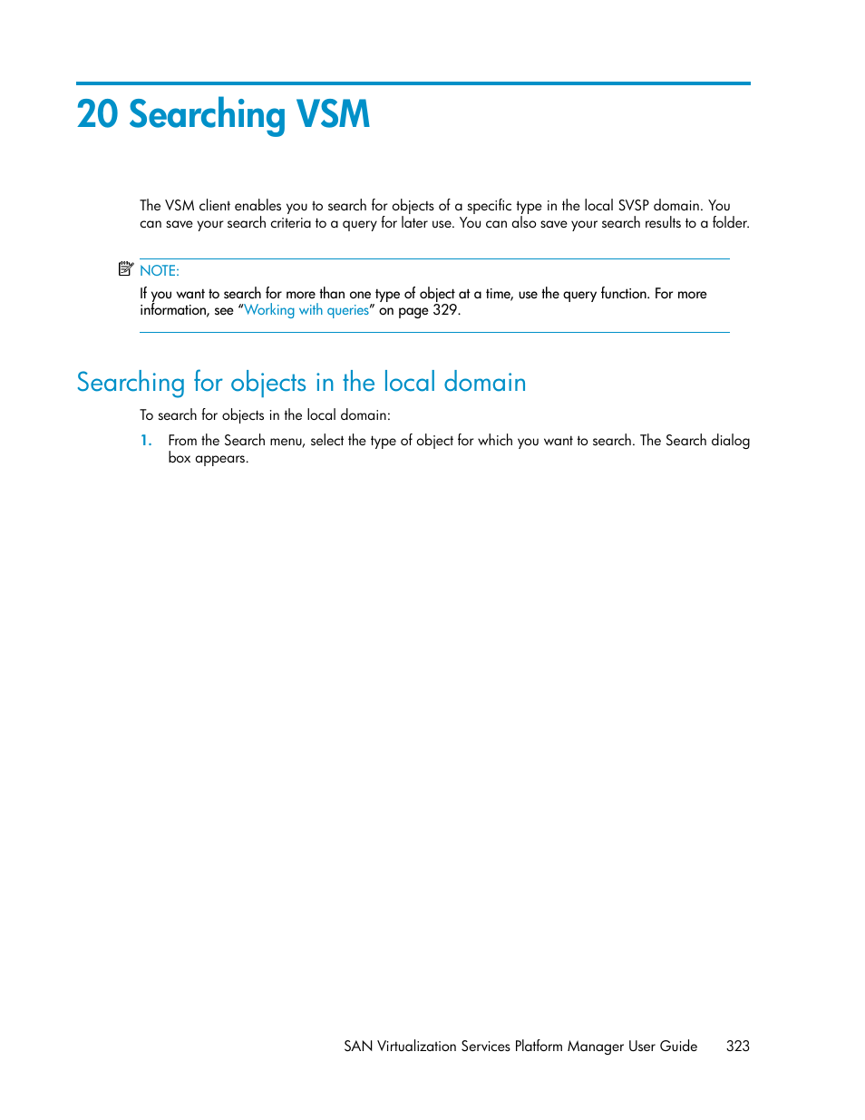 20 searching vsm, Searching for objects in the local domain | HP SAN Virtualization Services Platform User Manual | Page 323 / 400