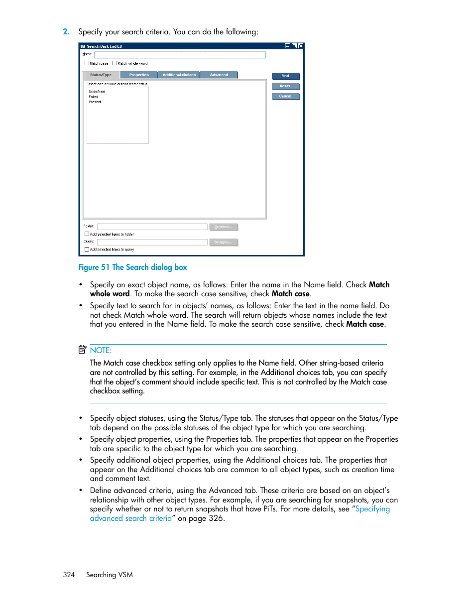 The search dialog box | HP SAN Virtualization Services Platform User Manual | Page 324 / 400