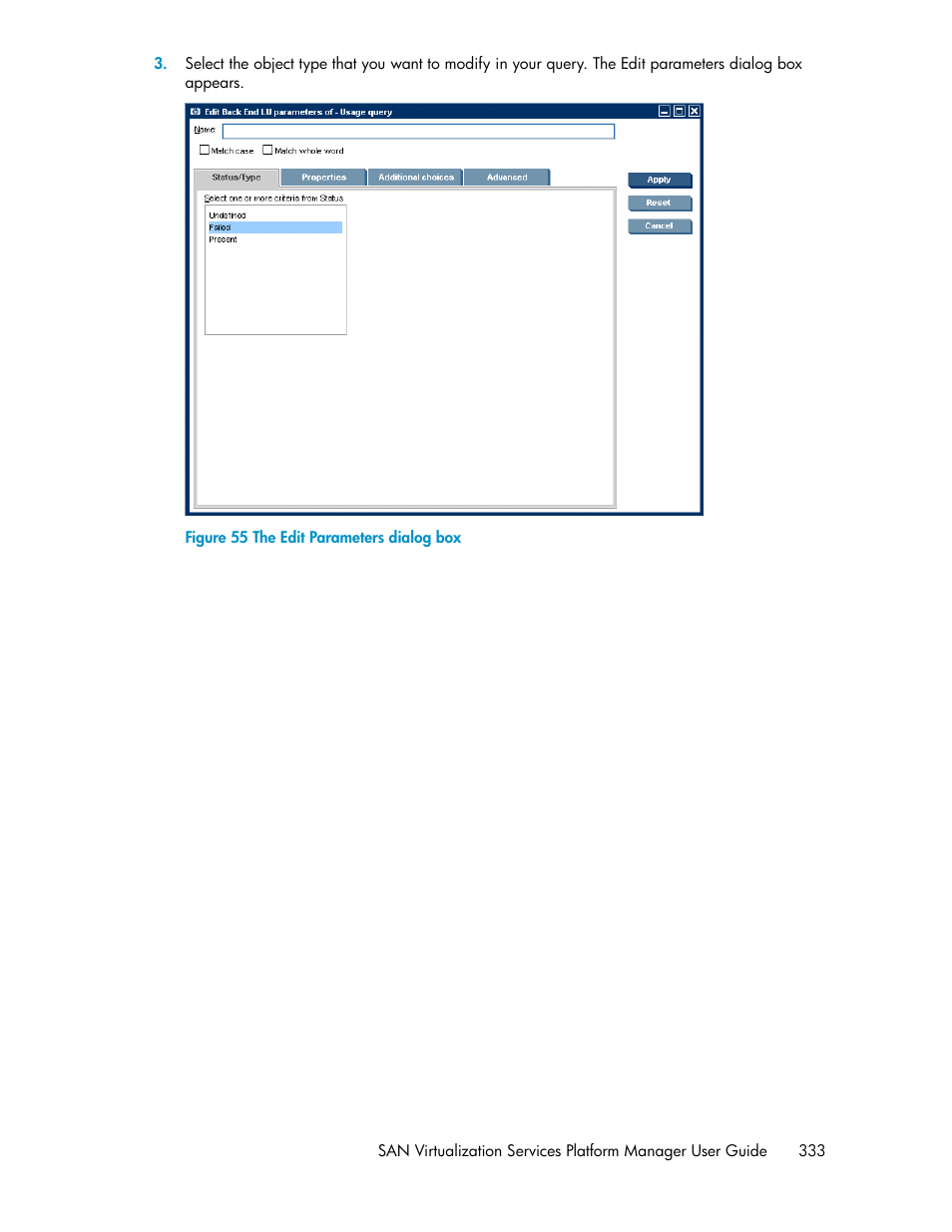 The edit parameters dialog box | HP SAN Virtualization Services Platform User Manual | Page 333 / 400