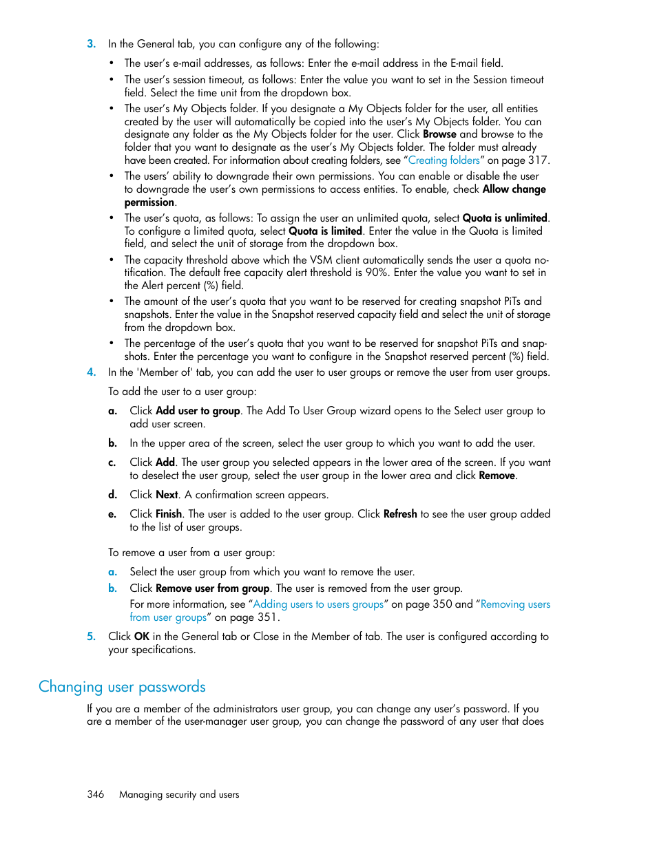 Changing user passwords | HP SAN Virtualization Services Platform User Manual | Page 346 / 400