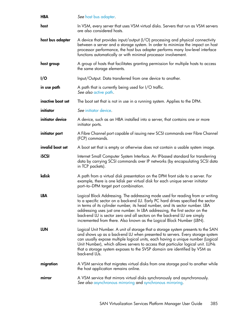 HP SAN Virtualization Services Platform User Manual | Page 385 / 400