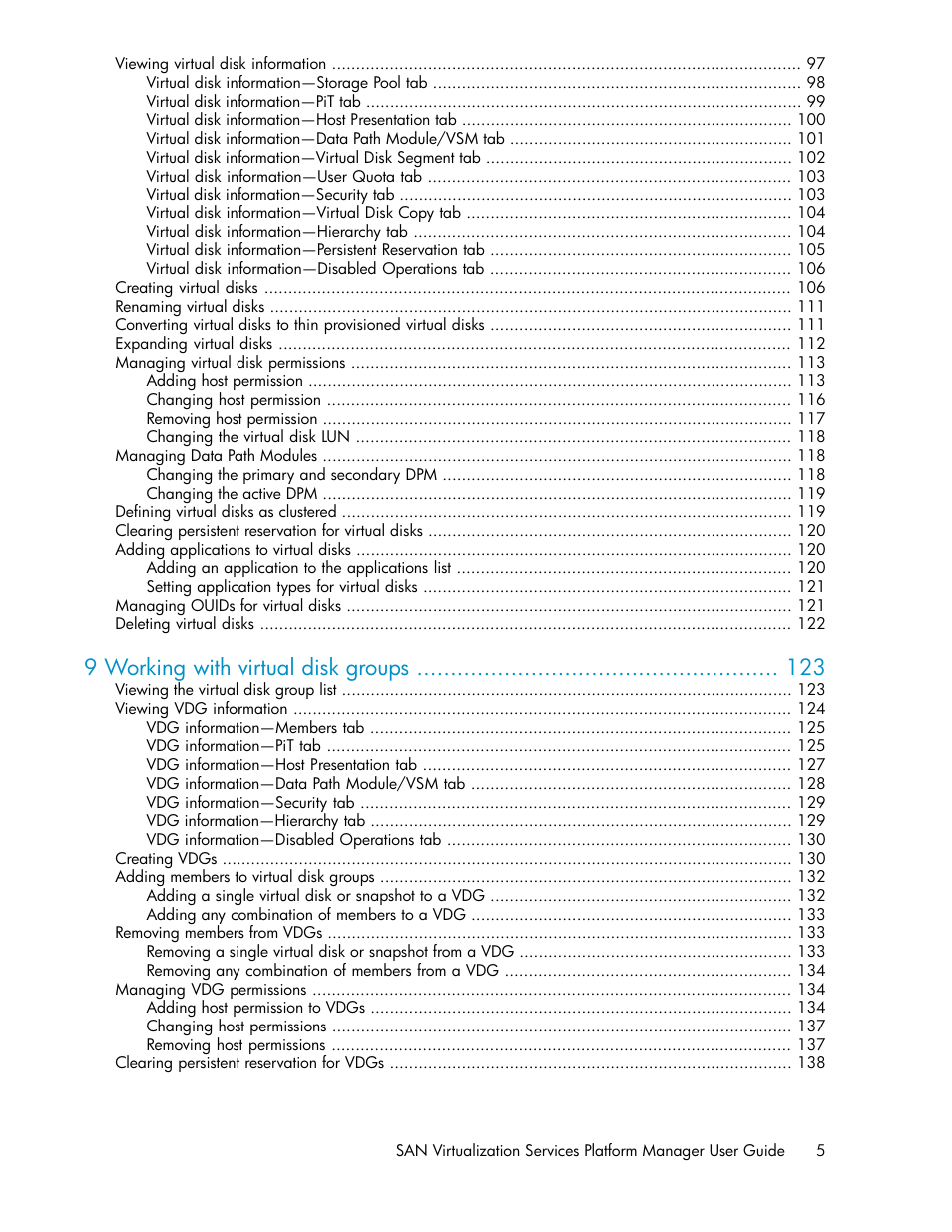 9 working with virtual disk groups | HP SAN Virtualization Services Platform User Manual | Page 5 / 400