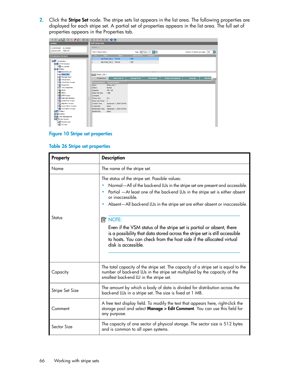 Stripe set properties | HP SAN Virtualization Services Platform User Manual | Page 66 / 400
