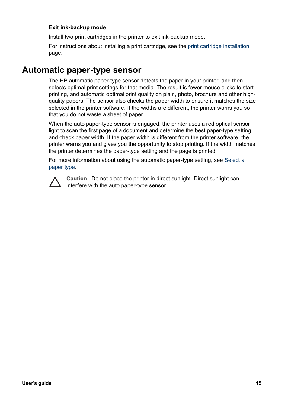 Automatic paper-type sensor, Auto paper-type sensor | HP Deskjet 5943 Photo Printer User Manual | Page 17 / 86