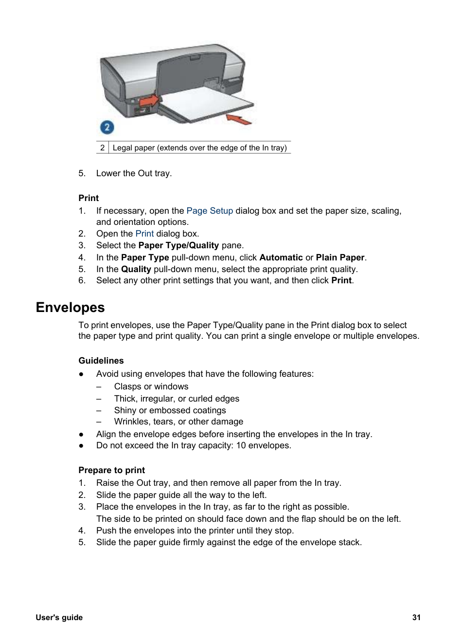 Envelopes, An envelope, see | HP Deskjet 5943 Photo Printer User Manual | Page 33 / 86