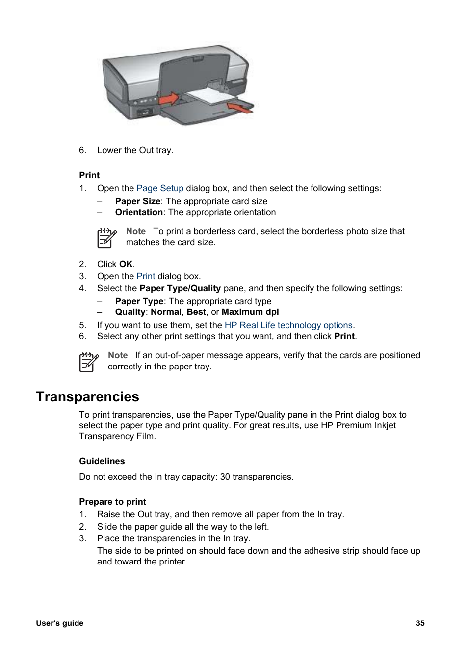 Transparencies | HP Deskjet 5943 Photo Printer User Manual | Page 37 / 86