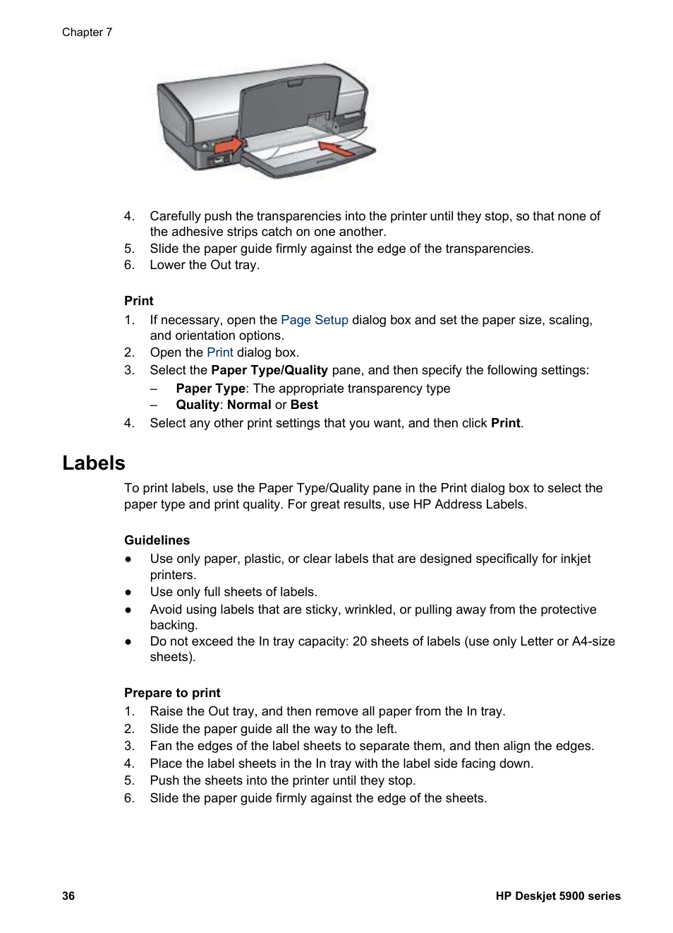 Labels | HP Deskjet 5943 Photo Printer User Manual | Page 38 / 86