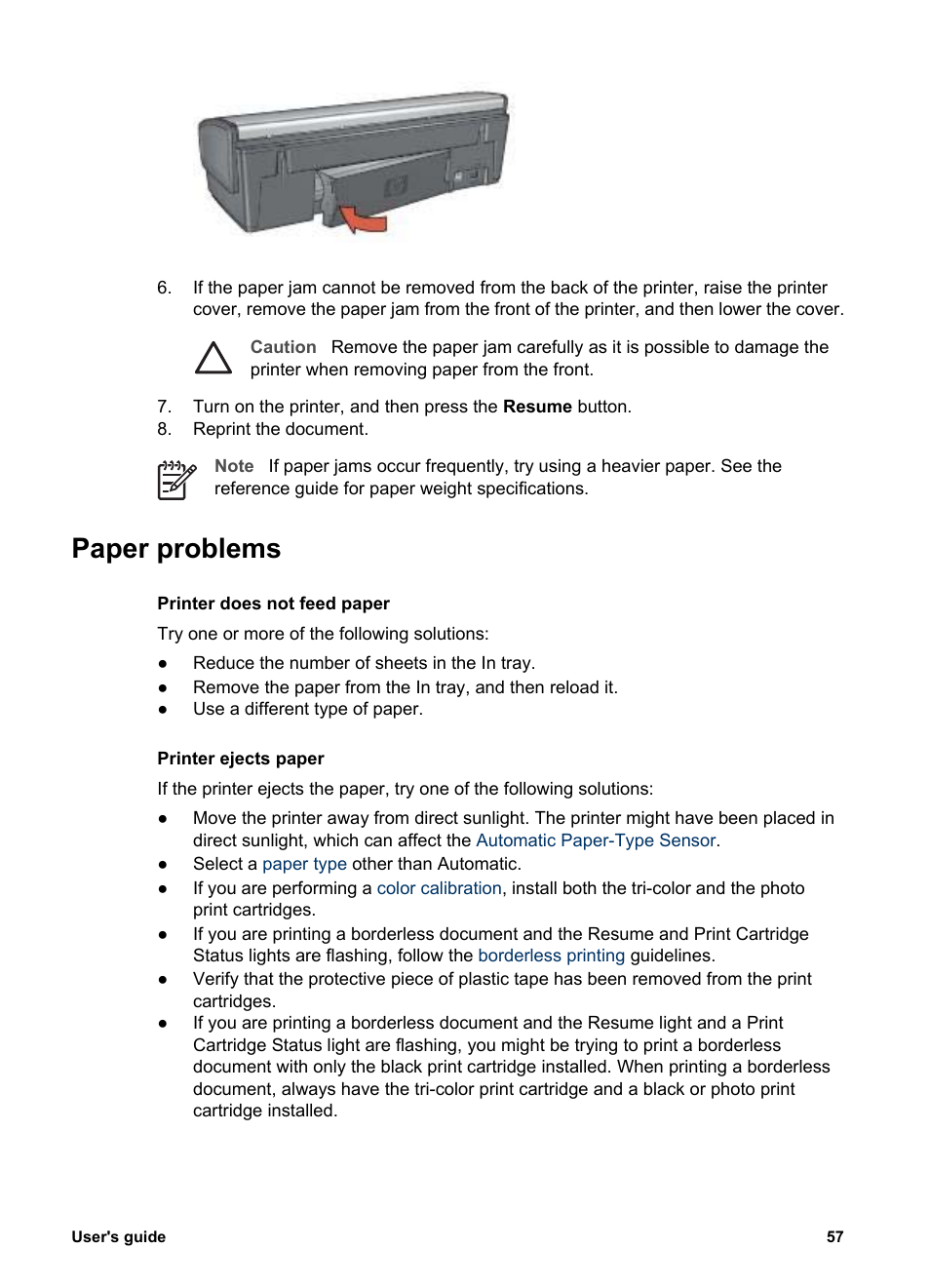 Paper problems, Printer ejects paper | HP Deskjet 5943 Photo Printer User Manual | Page 59 / 86