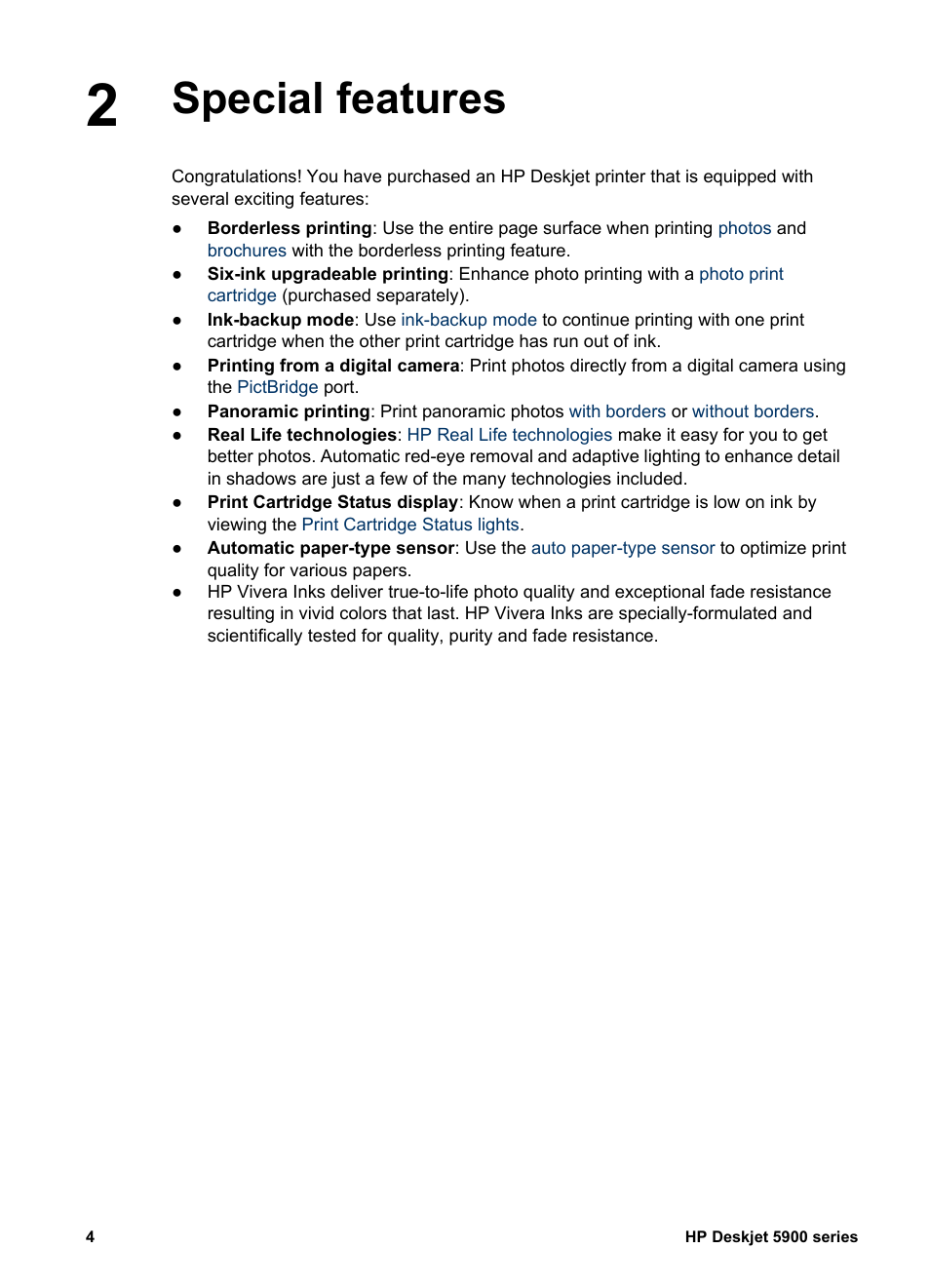 Special features | HP Deskjet 5943 Photo Printer User Manual | Page 6 / 86