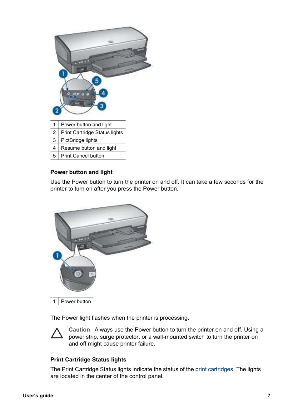 Print cartridge status lights | HP Deskjet 5943 Photo Printer User Manual | Page 9 / 86