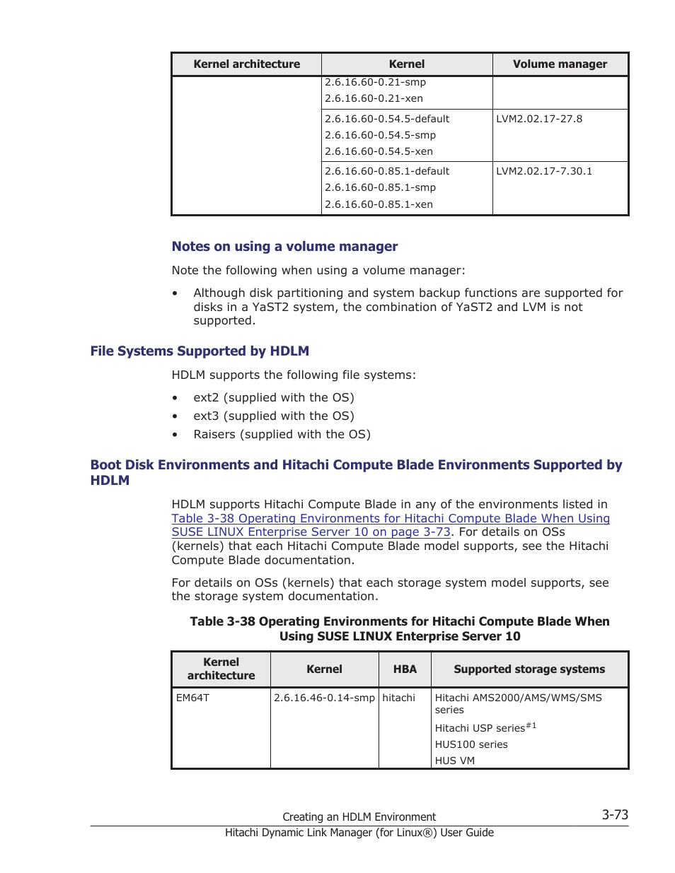 File systems supported by hdlm -73, By hdlm -73 | HP Hitachi Dynamic Link Manager Software Licenses User Manual | Page 145 / 716