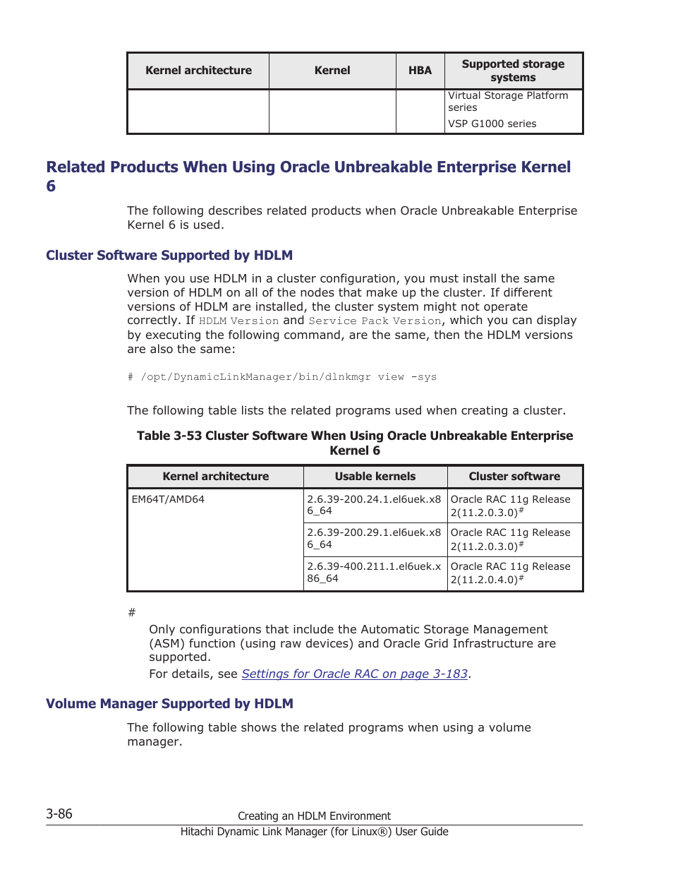 Cluster software supported by hdlm -86, Volume manager supported by hdlm -86 | HP Hitachi Dynamic Link Manager Software Licenses User Manual | Page 158 / 716