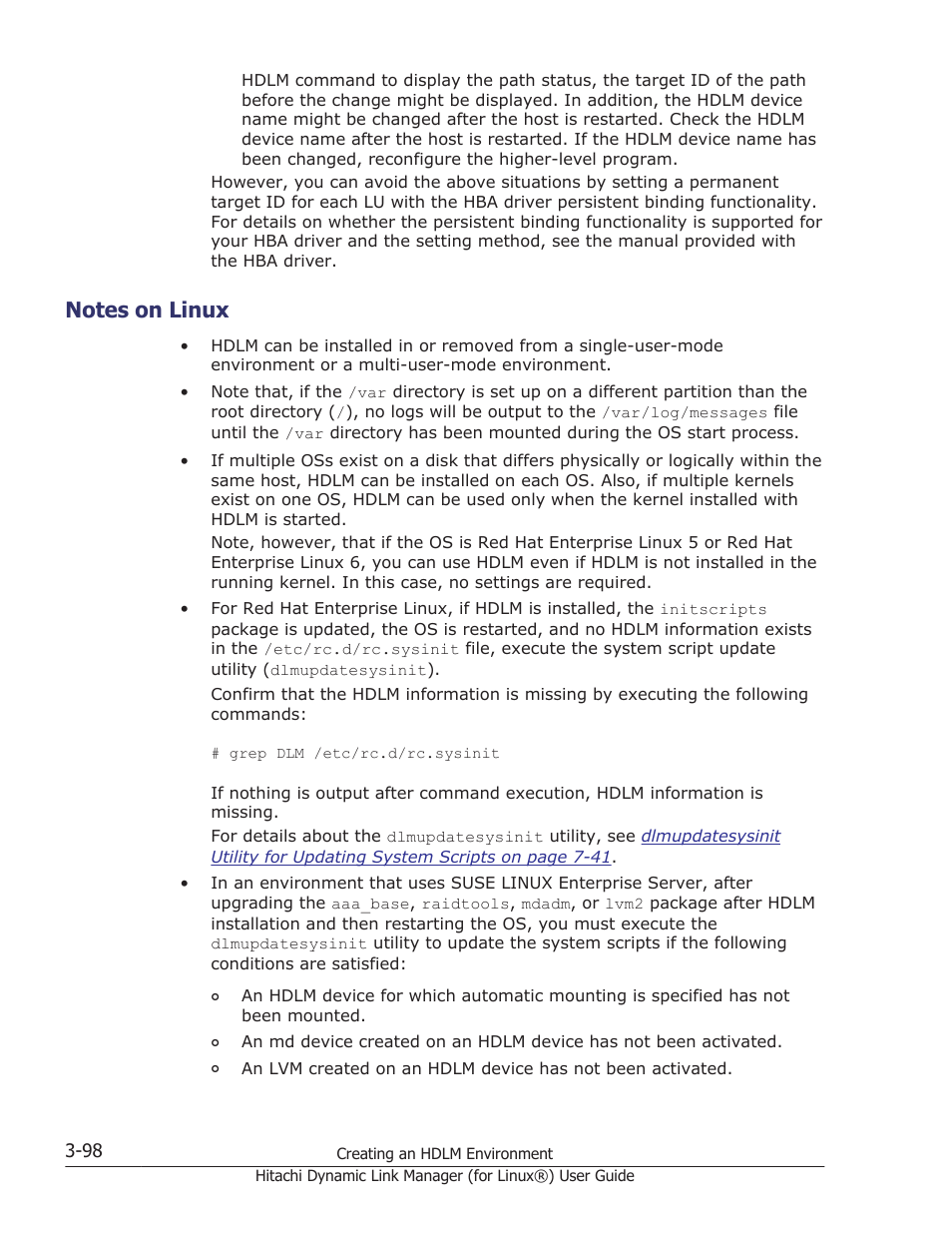 Notes on linux, Notes on linux -98 | HP Hitachi Dynamic Link Manager Software Licenses User Manual | Page 170 / 716