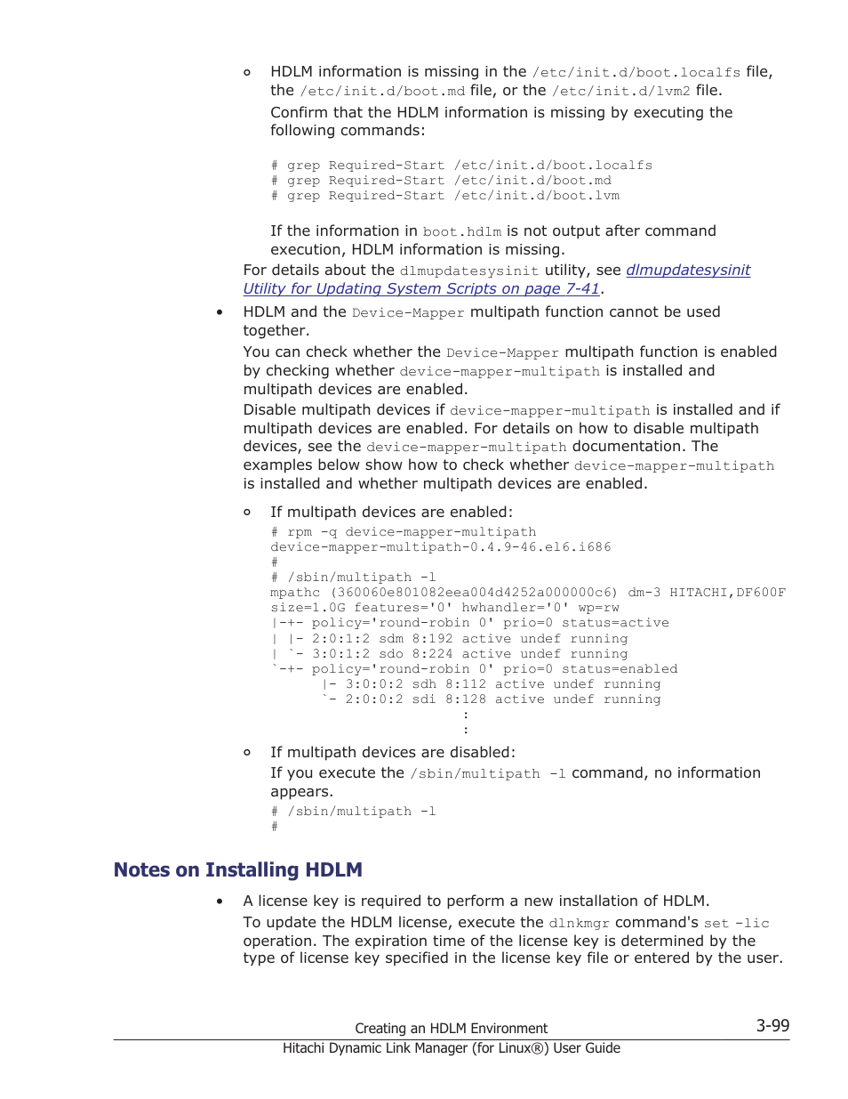Notes on installing hdlm, Notes on installing hdlm -99 | HP Hitachi Dynamic Link Manager Software Licenses User Manual | Page 171 / 716