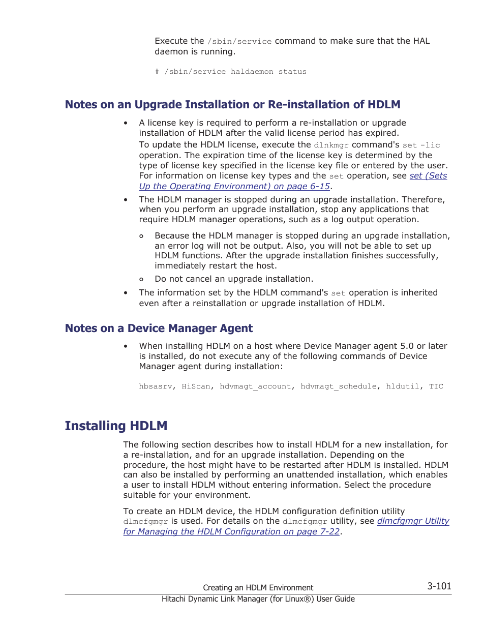 Notes on a device manager agent, Installing hdlm, Notes on a device manager agent -101 | Installing hdlm -101 | HP Hitachi Dynamic Link Manager Software Licenses User Manual | Page 173 / 716