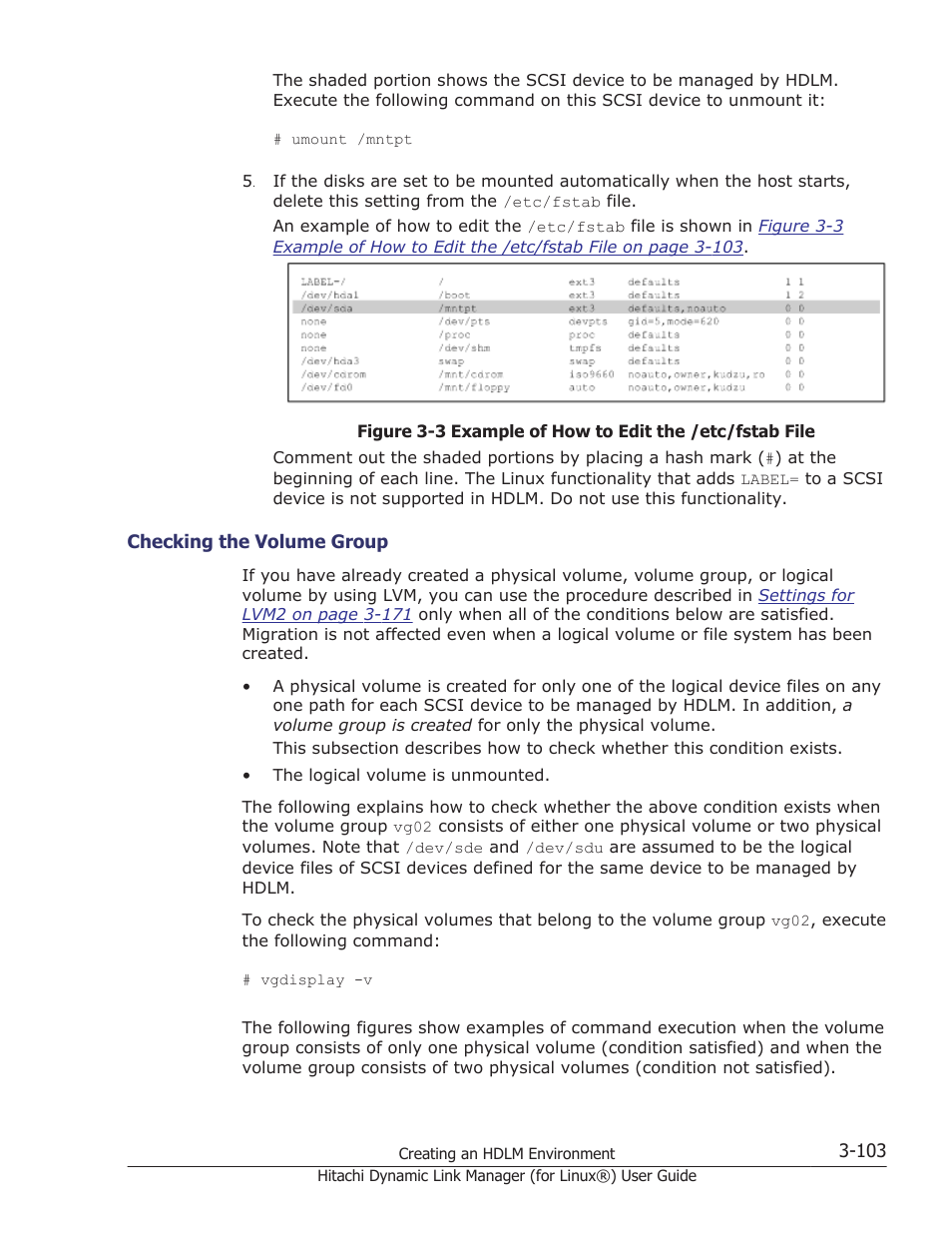 Checking the volume group -103 | HP Hitachi Dynamic Link Manager Software Licenses User Manual | Page 175 / 716