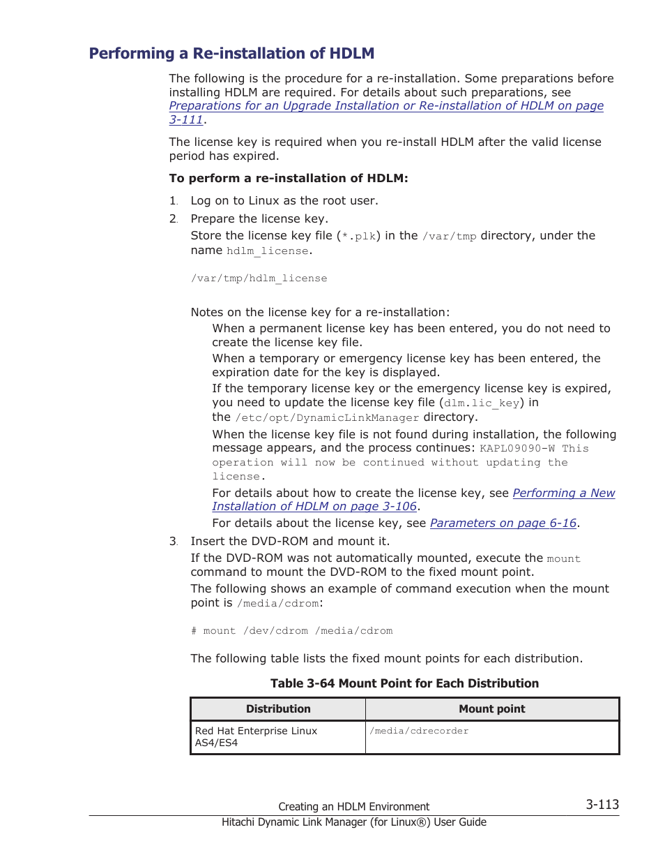 Performing a re-installation of hdlm, Performing a re-installation of hdlm -113, Performing a re-installation of | For details on how to upgrade-install hdlm, see | HP Hitachi Dynamic Link Manager Software Licenses User Manual | Page 185 / 716