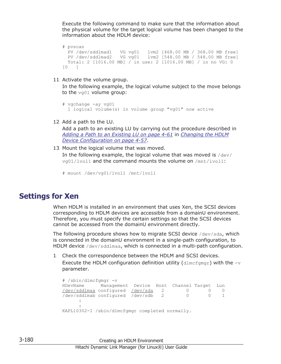 Settings for xen, Settings for xen -180 | HP Hitachi Dynamic Link Manager Software Licenses User Manual | Page 252 / 716