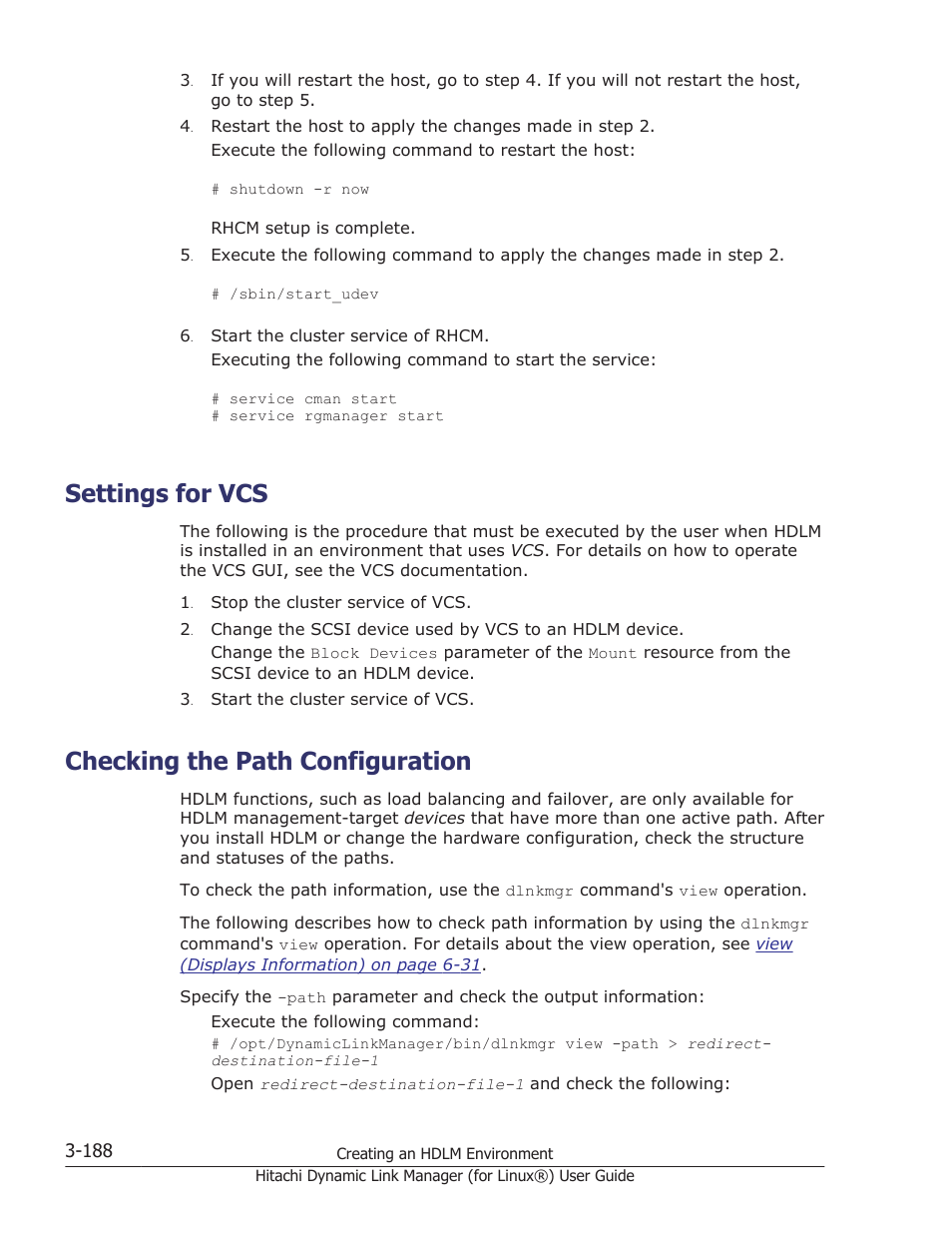 Settings for vcs, Checking the path configuration, Settings for vcs -188 | Checking the path configuration -188, Indicated in | HP Hitachi Dynamic Link Manager Software Licenses User Manual | Page 260 / 716