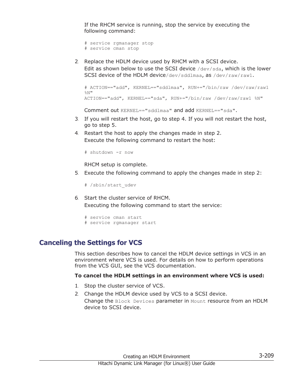 Canceling the settings for vcs, Canceling the settings for vcs -209 | HP Hitachi Dynamic Link Manager Software Licenses User Manual | Page 281 / 716