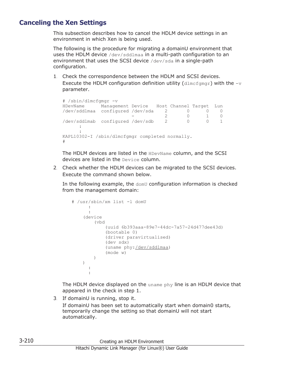 Canceling the xen settings, Canceling the xen settings -210, For details on how to cancel the xen settings, see | Canceling the xen | HP Hitachi Dynamic Link Manager Software Licenses User Manual | Page 282 / 716