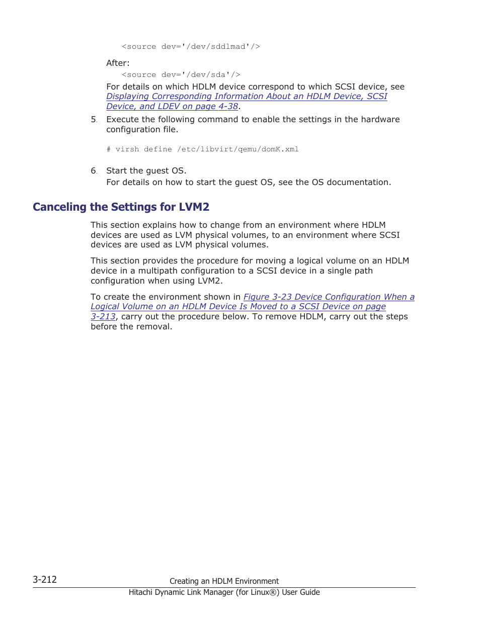 Canceling the settings for lvm2, Canceling the settings for lvm2 -212, For details on how to cancel the lvm settings, see | Canceling the settings | HP Hitachi Dynamic Link Manager Software Licenses User Manual | Page 284 / 716