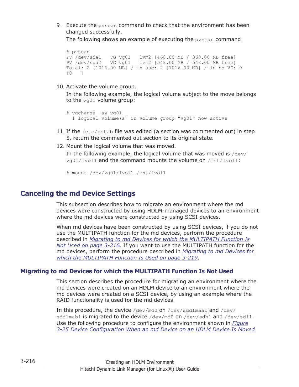 Canceling the md device settings, Canceling the md device settings -216, Canceling the md | HP Hitachi Dynamic Link Manager Software Licenses User Manual | Page 288 / 716