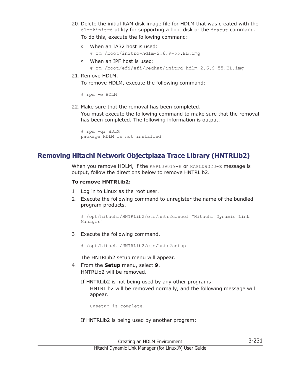 Output, follow the directions in, Removing hitachi network objectplaza trace | HP Hitachi Dynamic Link Manager Software Licenses User Manual | Page 303 / 716