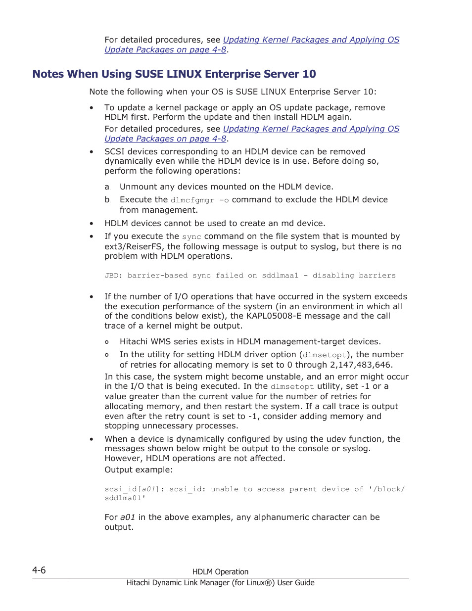 Notes when using suse linux enterprise server 10 | HP Hitachi Dynamic Link Manager Software Licenses User Manual | Page 310 / 716