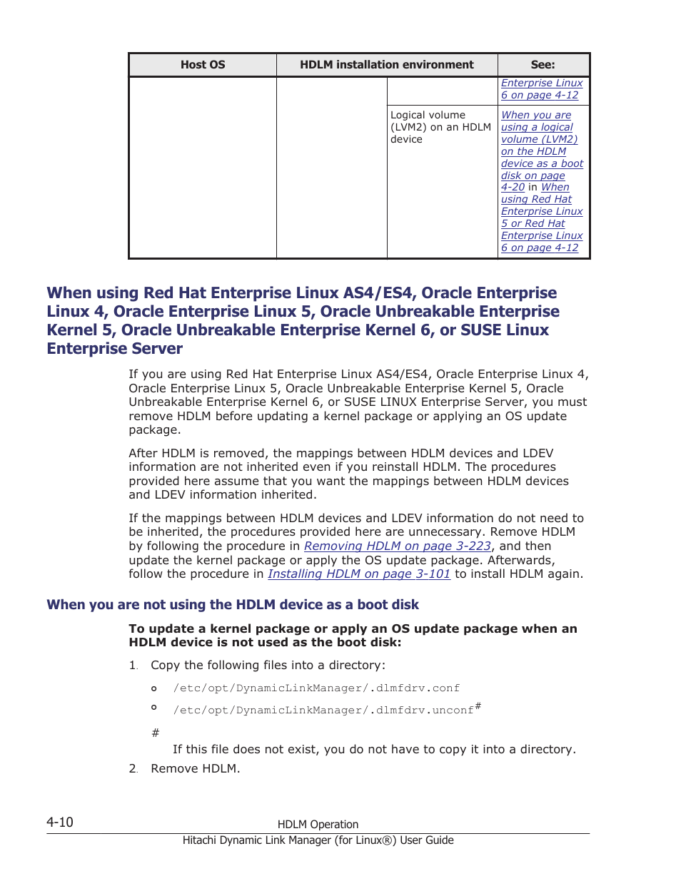 When you are, Not using the, Hdlm device as | A boot disk on, When using red, Hat enterprise, Linux as4/es4, Oracle, Enterprise linux, 4, oracle | HP Hitachi Dynamic Link Manager Software Licenses User Manual | Page 314 / 716