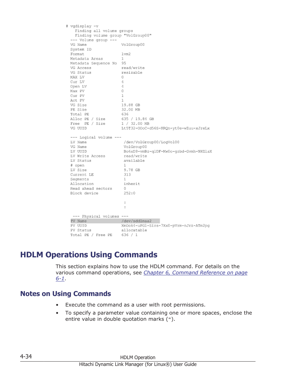 Hdlm operations using commands, Notes on using commands, Hdlm operations using commands -34 | Notes on using commands -34 | HP Hitachi Dynamic Link Manager Software Licenses User Manual | Page 338 / 716