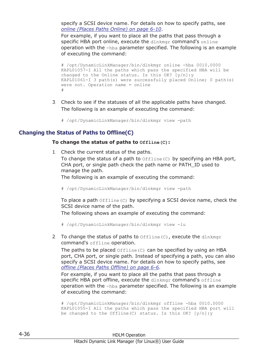 Changing the status of paths to offline(c) -36 | HP Hitachi Dynamic Link Manager Software Licenses User Manual | Page 340 / 716