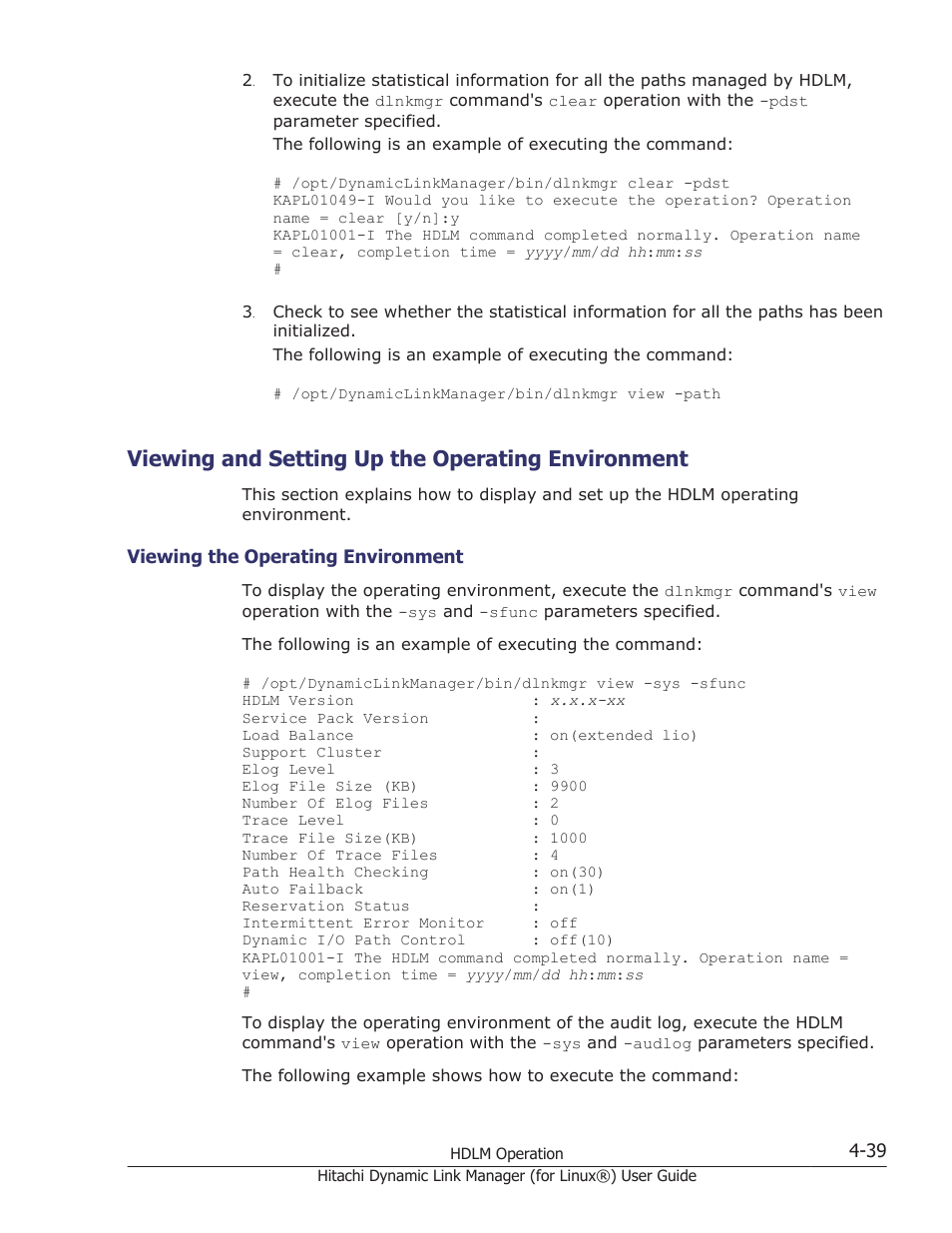 Viewing and setting up the operating environment, Viewing the operating environment -39 | HP Hitachi Dynamic Link Manager Software Licenses User Manual | Page 343 / 716
